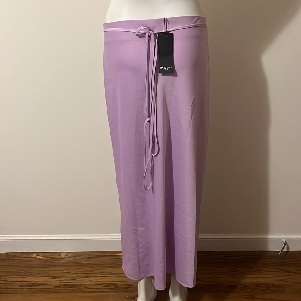 Nasty Gal Lavender Strappy Satin High Waisted Midi Skirt New With Tag Size 10 - Picture 5 of 11